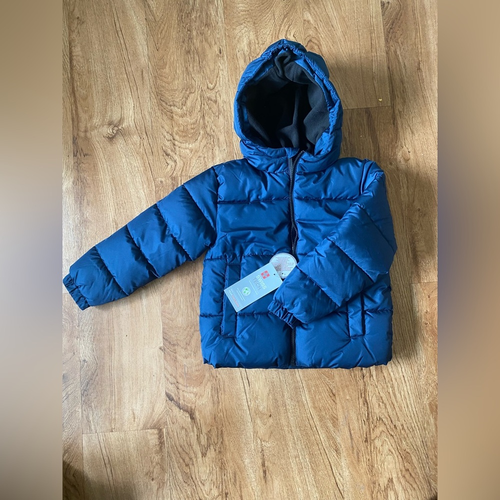 Swiss Tech Blue Puffer Jacket with Hood and Insulation